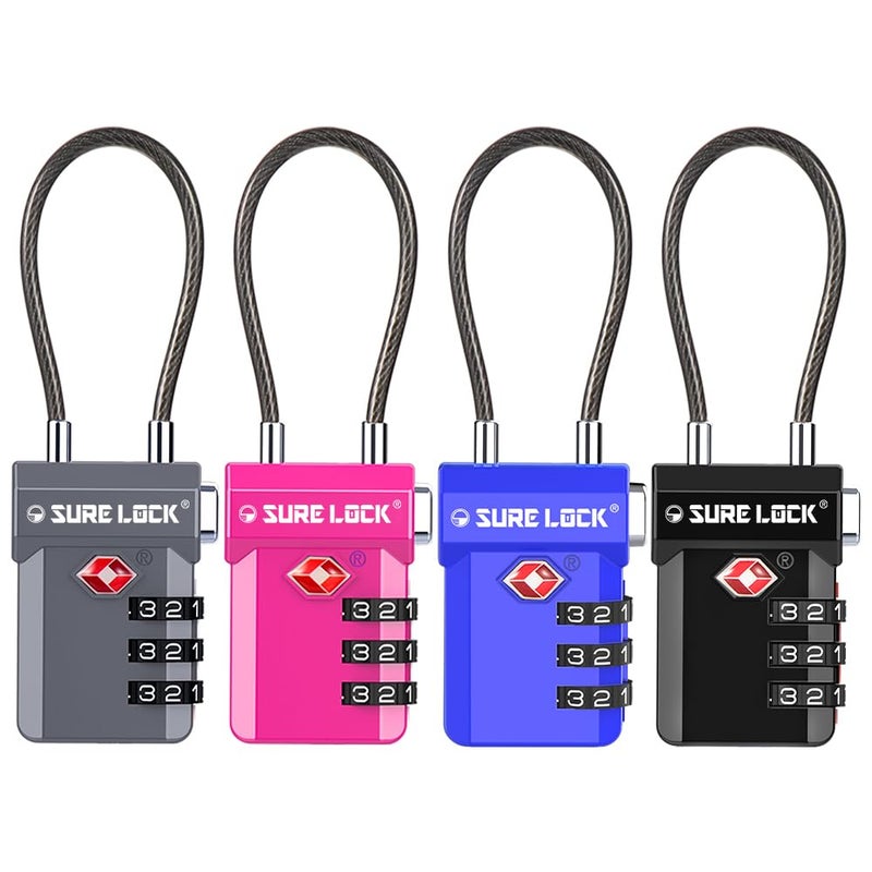 SURE LOCK TSA Approved Luggage Locks with Open Alert & Easy-Read Dials, Re-settable 3-Digit Combination, Zinc Alloy Body for Suitcase, Backpack, Gym Lockers(Four Colors) - Image 1